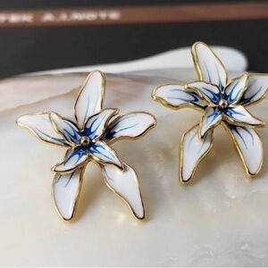 Gold and Blue Floral Earrings
